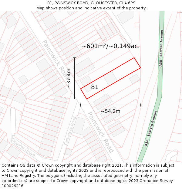 81, PAINSWICK ROAD, GLOUCESTER, GL4 6PS: Plot and title map