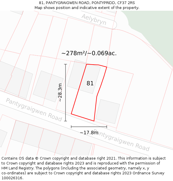 81, PANTYGRAIGWEN ROAD, PONTYPRIDD, CF37 2RS: Plot and title map
