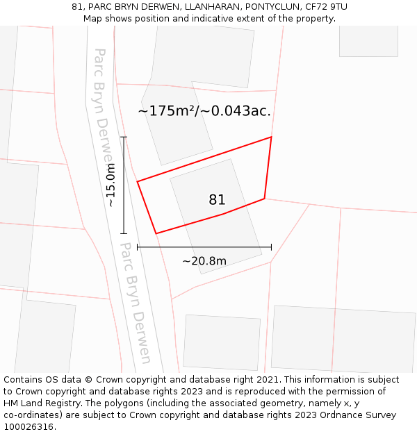 81, PARC BRYN DERWEN, LLANHARAN, PONTYCLUN, CF72 9TU: Plot and title map