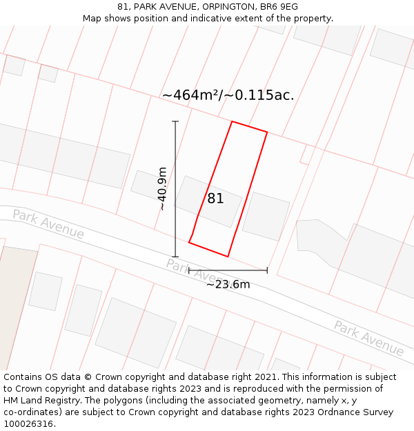 81, PARK AVENUE, ORPINGTON, BR6 9EG: Plot and title map