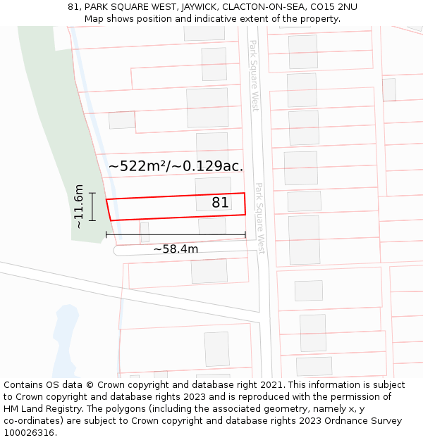 81, PARK SQUARE WEST, JAYWICK, CLACTON-ON-SEA, CO15 2NU: Plot and title map