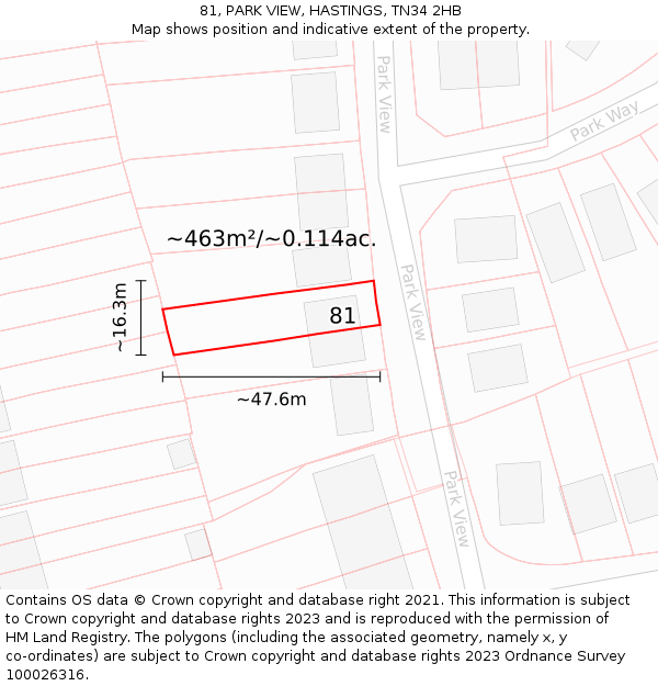 81, PARK VIEW, HASTINGS, TN34 2HB: Plot and title map