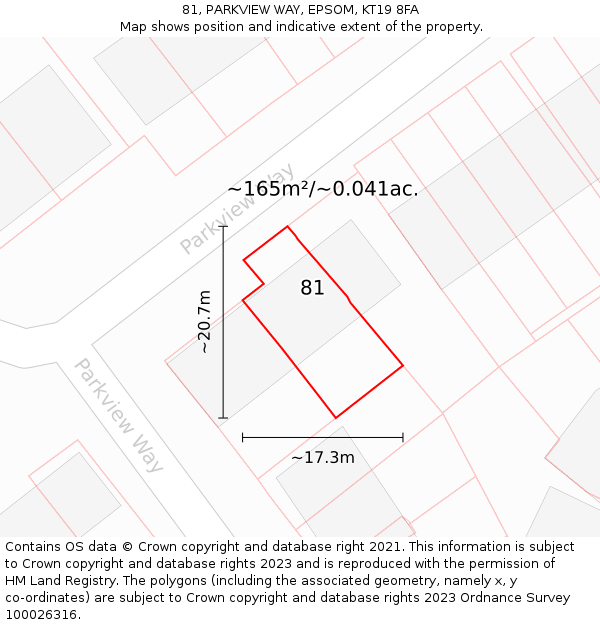 81, PARKVIEW WAY, EPSOM, KT19 8FA: Plot and title map