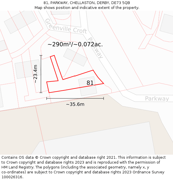 81, PARKWAY, CHELLASTON, DERBY, DE73 5QB: Plot and title map
