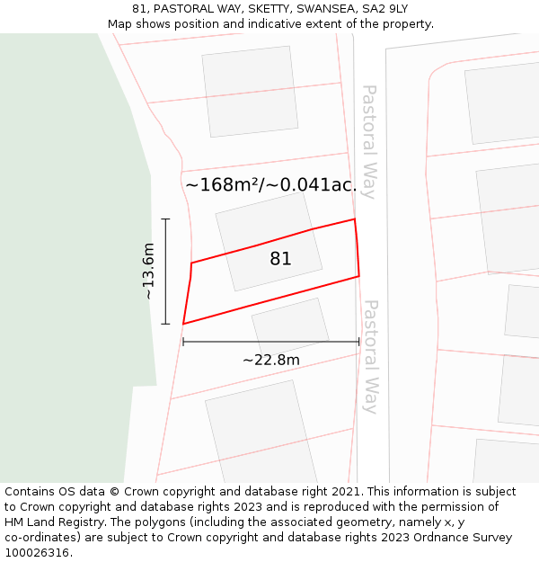 81, PASTORAL WAY, SKETTY, SWANSEA, SA2 9LY: Plot and title map