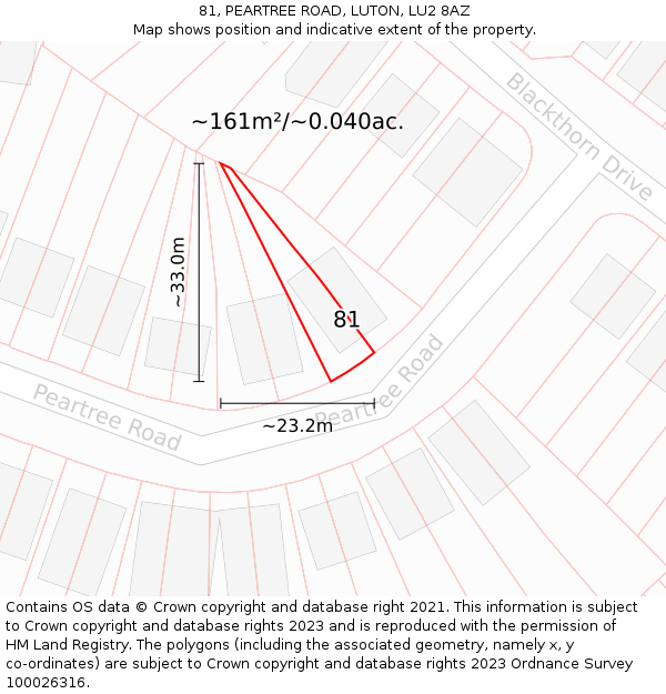 81, PEARTREE ROAD, LUTON, LU2 8AZ: Plot and title map