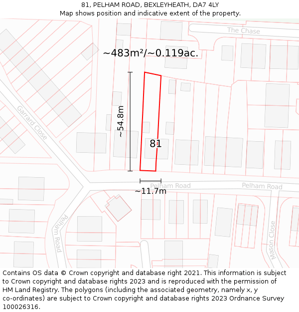 81, PELHAM ROAD, BEXLEYHEATH, DA7 4LY: Plot and title map