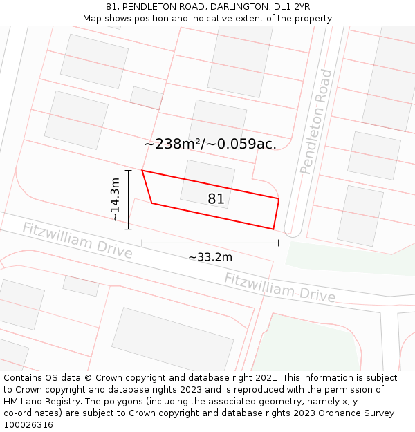 81, PENDLETON ROAD, DARLINGTON, DL1 2YR: Plot and title map