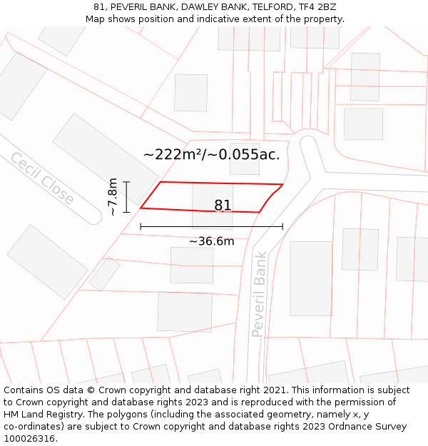 81, PEVERIL BANK, DAWLEY BANK, TELFORD, TF4 2BZ: Plot and title map