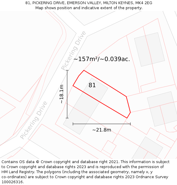 81, PICKERING DRIVE, EMERSON VALLEY, MILTON KEYNES, MK4 2EG: Plot and title map