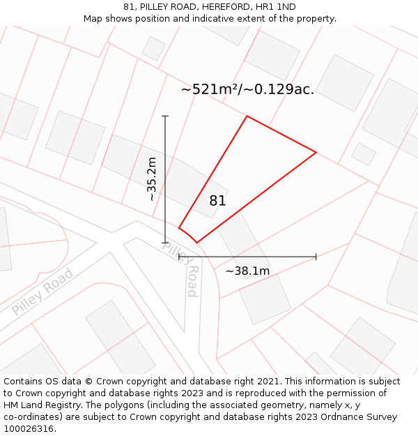 81, PILLEY ROAD, HEREFORD, HR1 1ND: Plot and title map