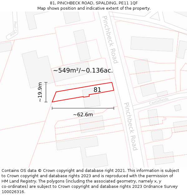 81, PINCHBECK ROAD, SPALDING, PE11 1QF: Plot and title map