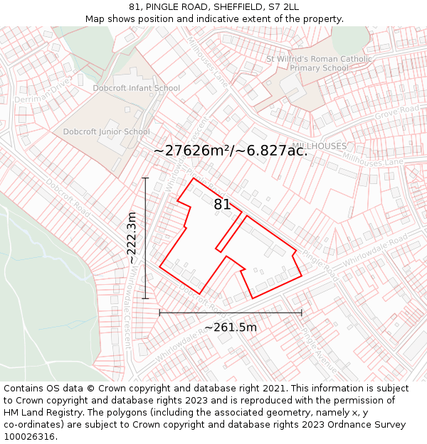 81, PINGLE ROAD, SHEFFIELD, S7 2LL: Plot and title map