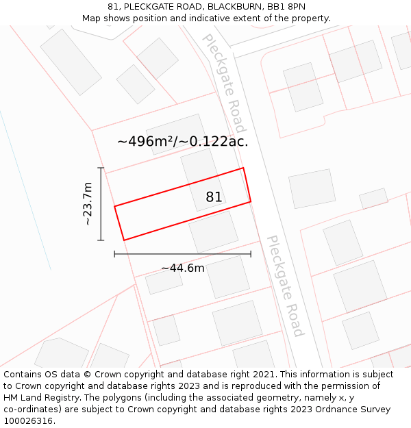 81, PLECKGATE ROAD, BLACKBURN, BB1 8PN: Plot and title map