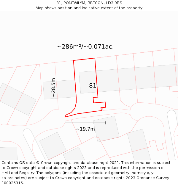 81, PONTWILYM, BRECON, LD3 9BS: Plot and title map