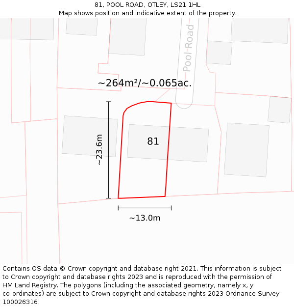 81, POOL ROAD, OTLEY, LS21 1HL: Plot and title map