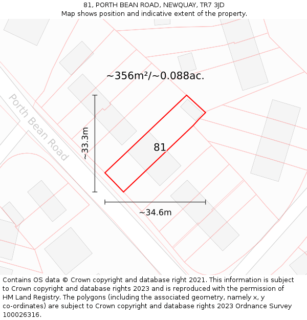 81, PORTH BEAN ROAD, NEWQUAY, TR7 3JD: Plot and title map