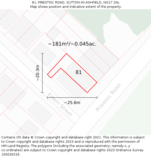 81, PRIESTSIC ROAD, SUTTON-IN-ASHFIELD, NG17 2AL: Plot and title map
