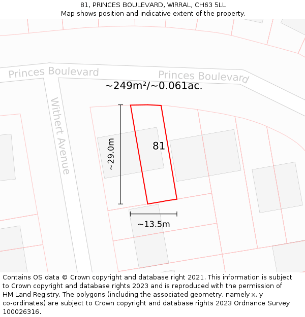 81, PRINCES BOULEVARD, WIRRAL, CH63 5LL: Plot and title map