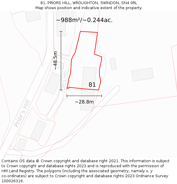 81, PRIORS HILL, WROUGHTON, SWINDON, SN4 0RL: Plot and title map