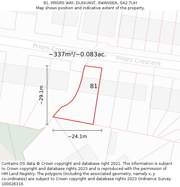 81, PRIORS WAY, DUNVANT, SWANSEA, SA2 7UH: Plot and title map