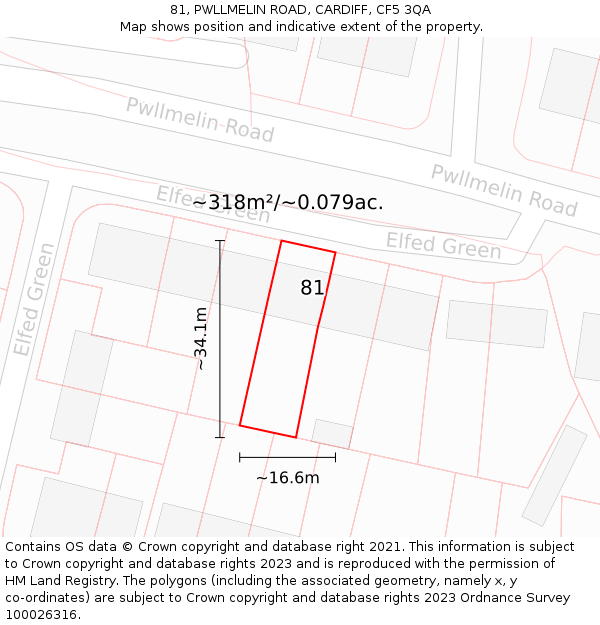 81, PWLLMELIN ROAD, CARDIFF, CF5 3QA: Plot and title map