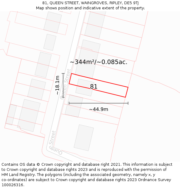 81, QUEEN STREET, WAINGROVES, RIPLEY, DE5 9TJ: Plot and title map