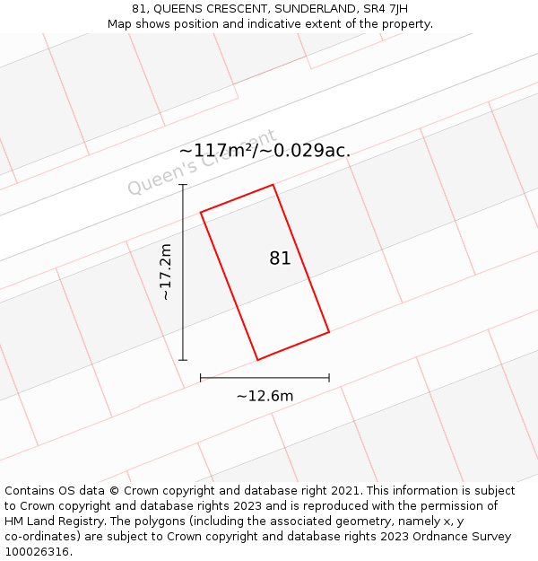 81, QUEENS CRESCENT, SUNDERLAND, SR4 7JH: Plot and title map