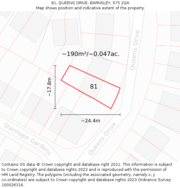 81, QUEENS DRIVE, BARNSLEY, S75 2QA: Plot and title map