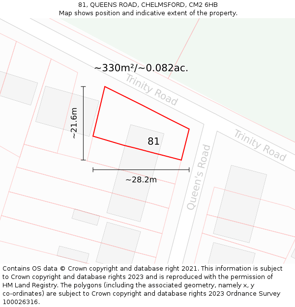 81, QUEENS ROAD, CHELMSFORD, CM2 6HB: Plot and title map