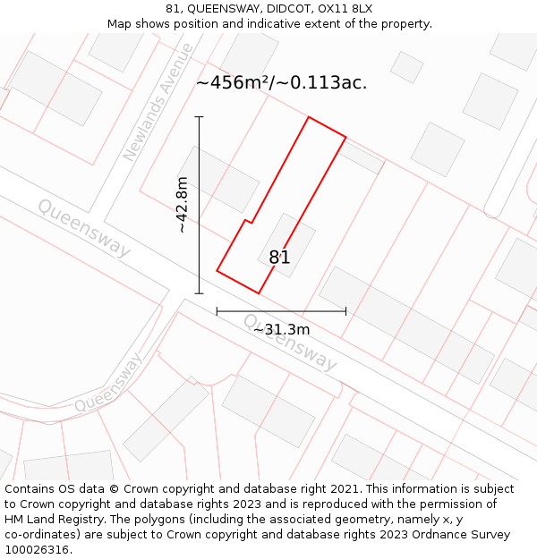 81, QUEENSWAY, DIDCOT, OX11 8LX: Plot and title map