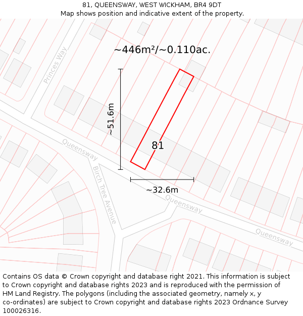 81, QUEENSWAY, WEST WICKHAM, BR4 9DT: Plot and title map