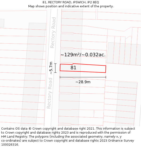 81, RECTORY ROAD, IPSWICH, IP2 8EQ: Plot and title map