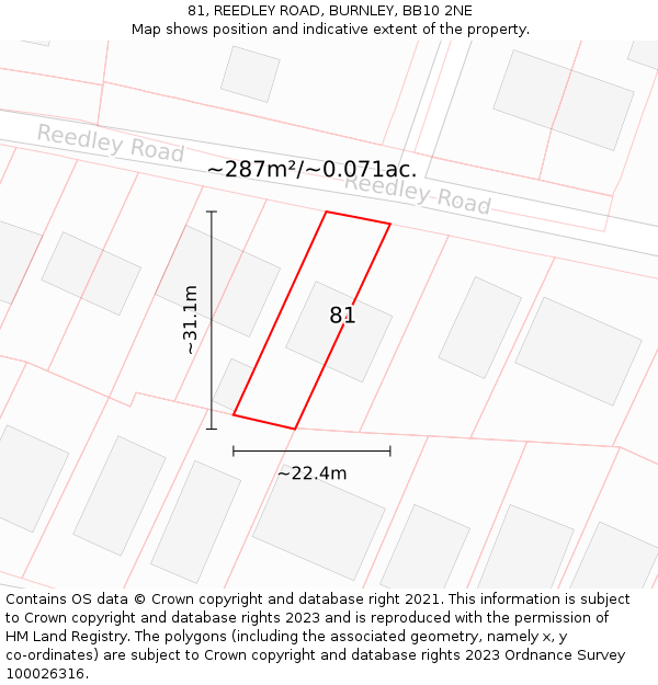 81, REEDLEY ROAD, BURNLEY, BB10 2NE: Plot and title map