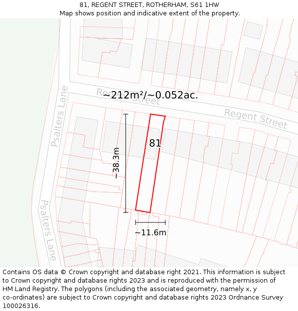 81, REGENT STREET, ROTHERHAM, S61 1HW: Plot and title map
