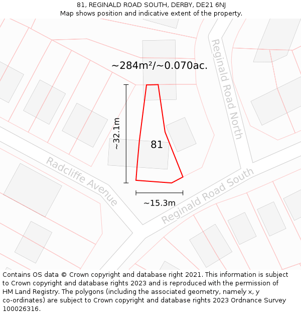 81, REGINALD ROAD SOUTH, DERBY, DE21 6NJ: Plot and title map