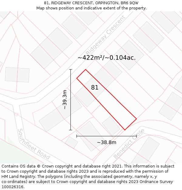 81, RIDGEWAY CRESCENT, ORPINGTON, BR6 9QW: Plot and title map