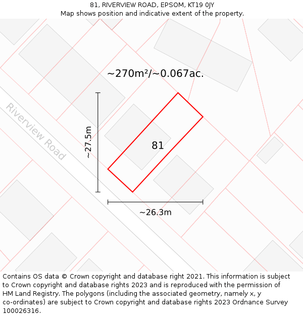 81, RIVERVIEW ROAD, EPSOM, KT19 0JY: Plot and title map