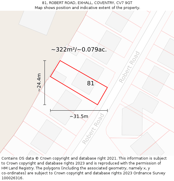 81, ROBERT ROAD, EXHALL, COVENTRY, CV7 9GT: Plot and title map