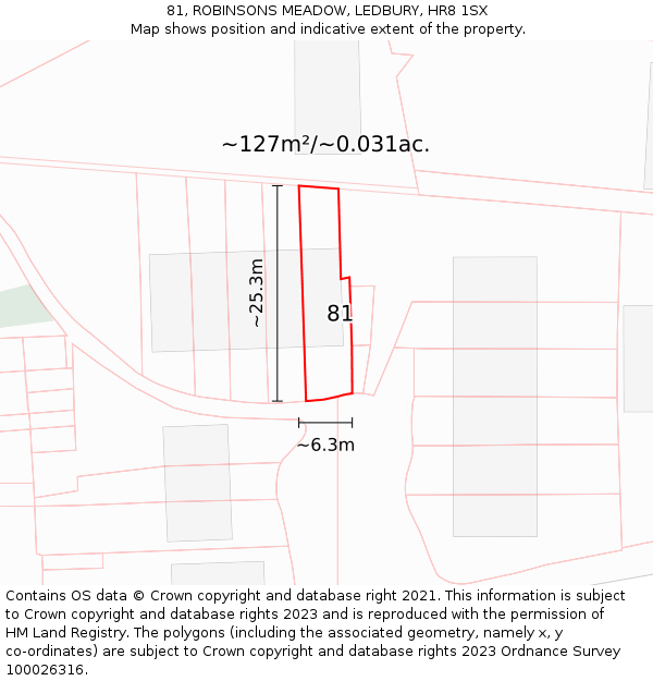 81, ROBINSONS MEADOW, LEDBURY, HR8 1SX: Plot and title map