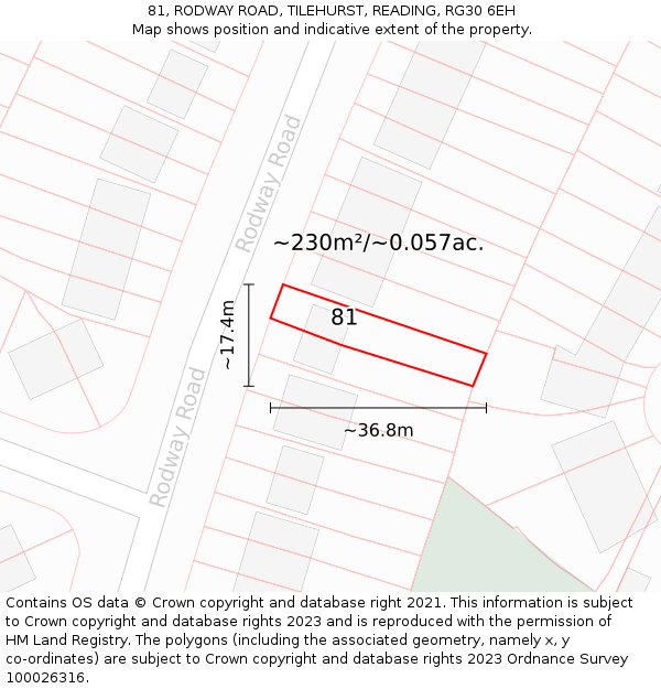 81, RODWAY ROAD, TILEHURST, READING, RG30 6EH: Plot and title map