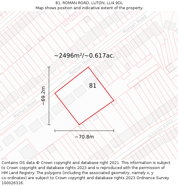 81, ROMAN ROAD, LUTON, LU4 9DL: Plot and title map