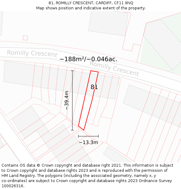 81, ROMILLY CRESCENT, CARDIFF, CF11 9NQ: Plot and title map