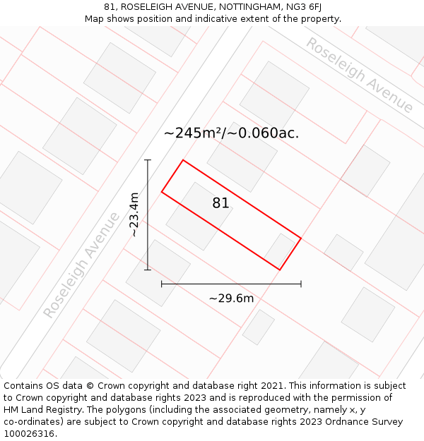 81, ROSELEIGH AVENUE, NOTTINGHAM, NG3 6FJ: Plot and title map