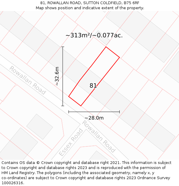 81, ROWALLAN ROAD, SUTTON COLDFIELD, B75 6RF: Plot and title map