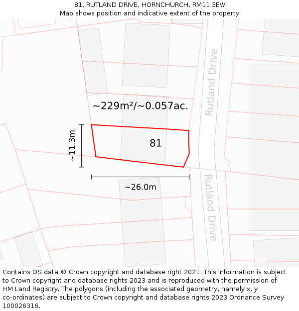 81, RUTLAND DRIVE, HORNCHURCH, RM11 3EW: Plot and title map