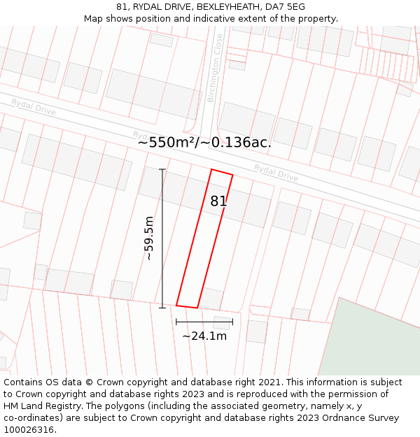 81, RYDAL DRIVE, BEXLEYHEATH, DA7 5EG: Plot and title map