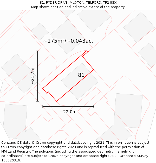 81, RYDER DRIVE, MUXTON, TELFORD, TF2 8SX: Plot and title map