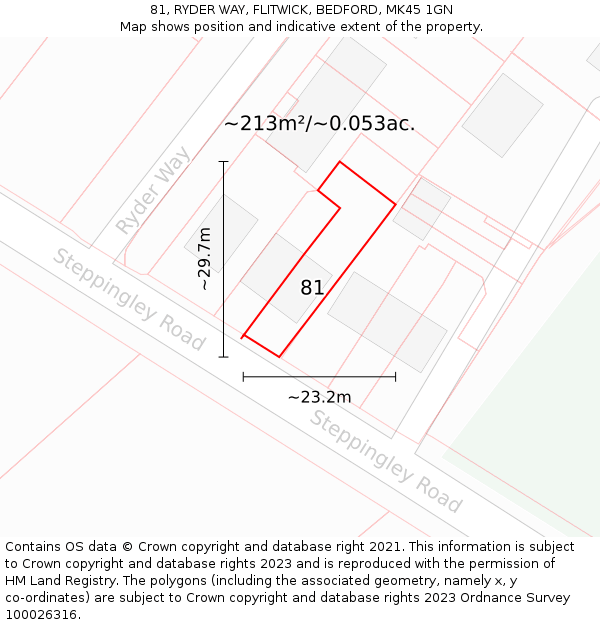 81, RYDER WAY, FLITWICK, BEDFORD, MK45 1GN: Plot and title map