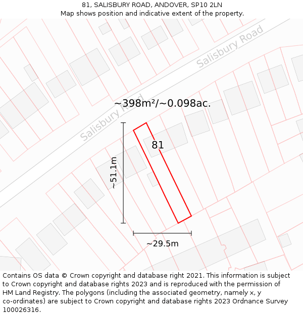 81, SALISBURY ROAD, ANDOVER, SP10 2LN: Plot and title map